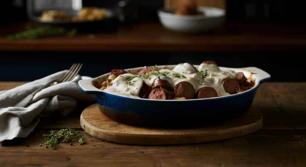 Gravy Casserole with Vegetables and Venison Sausage