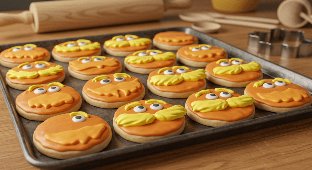 A tray of whimsical Lorax-inspired cookies for any occasion