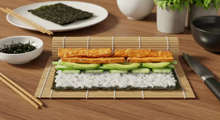 Assembling the Sweet Potato Tempura Roll