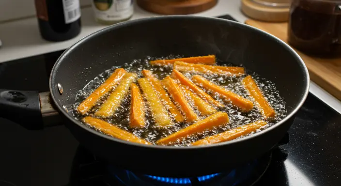 Frying the Sweet Potatoes
