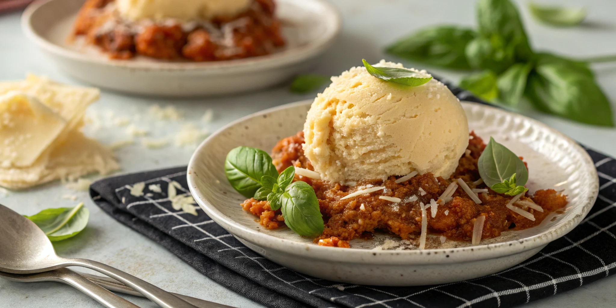 Bolognese Ice Cream Recipes – A Unique Twist on Frozen Treats 2 Bolognese ice cream with parmesan and basil.