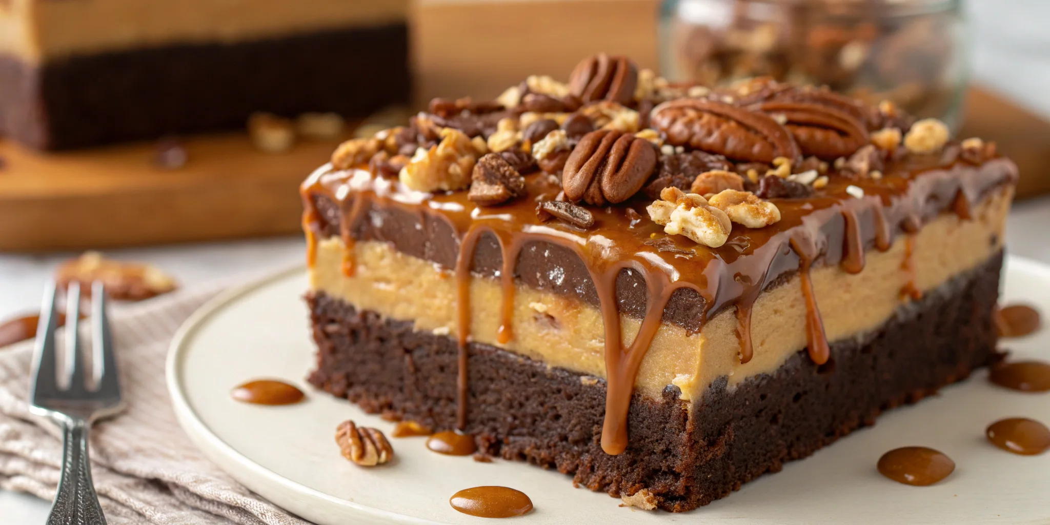 Caramel Turtle Poke Cake: The Ultimate Gooey Dessert Recipe 2 Caramel Turtle Poke Cake with gooey caramel and pecans