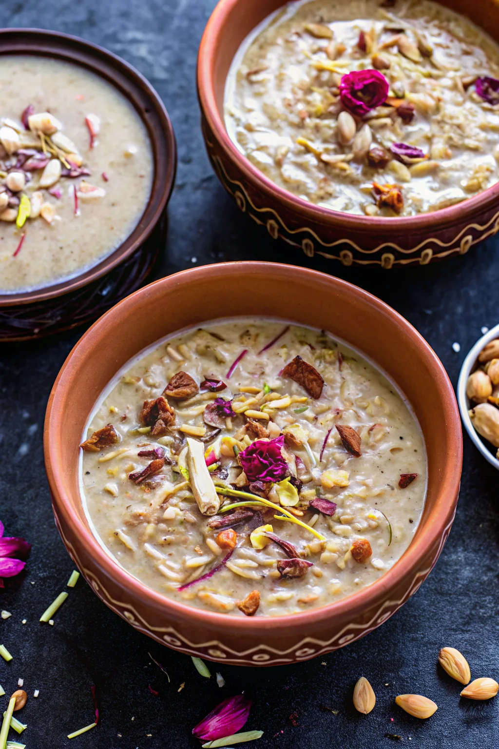 Sheer Khurma – A Sweet Tradition With a Rich Legacy 8 Hyderabadi, Lucknowi, and Pakistani Sheer Khurma in terracotta bowls